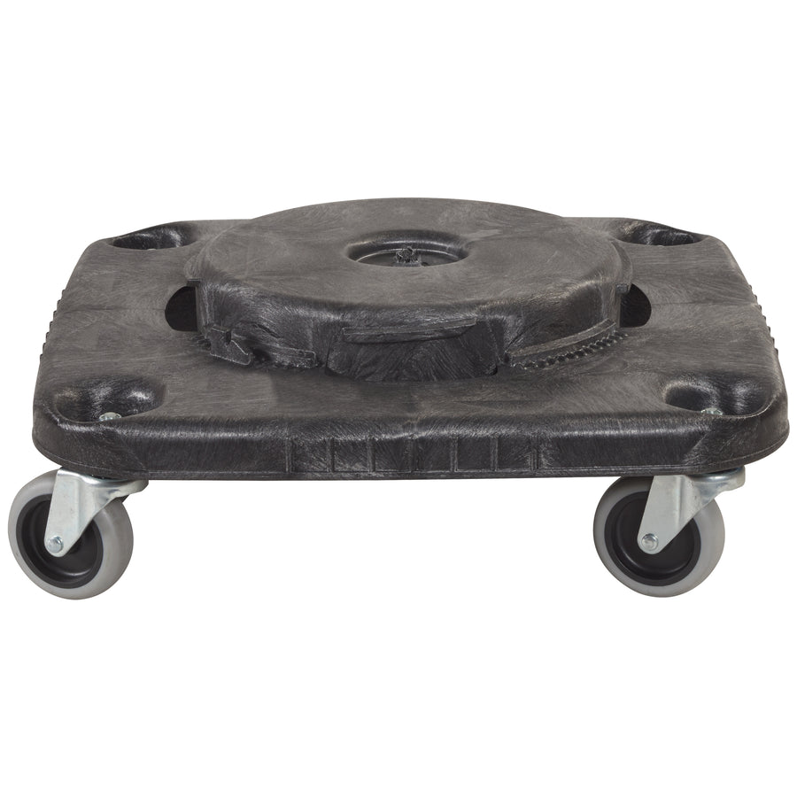Move heavy waste containers effortlessly with this 17" x 17" Square Brute® Dolly. Non-marking swivel wheels provide smooth, quiet mobility while the durable plastic construction resists rust, chips, and dents. Rated for up to 300 lbs continuous static load.