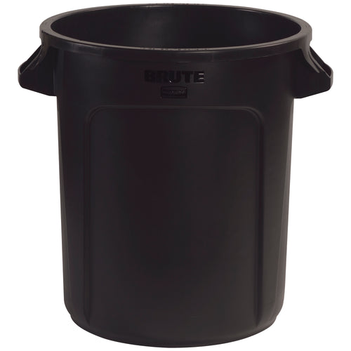Heavy-duty 10-gallon Rubbermaid Brute trash can built for high-traffic commercial spaces. Durable plastic construction resists rust, chips, peeling, and dents‚maximizing uptime and reducing replacement costs. Molded handles and vented side channels simplify daily waste collection and liner changes.