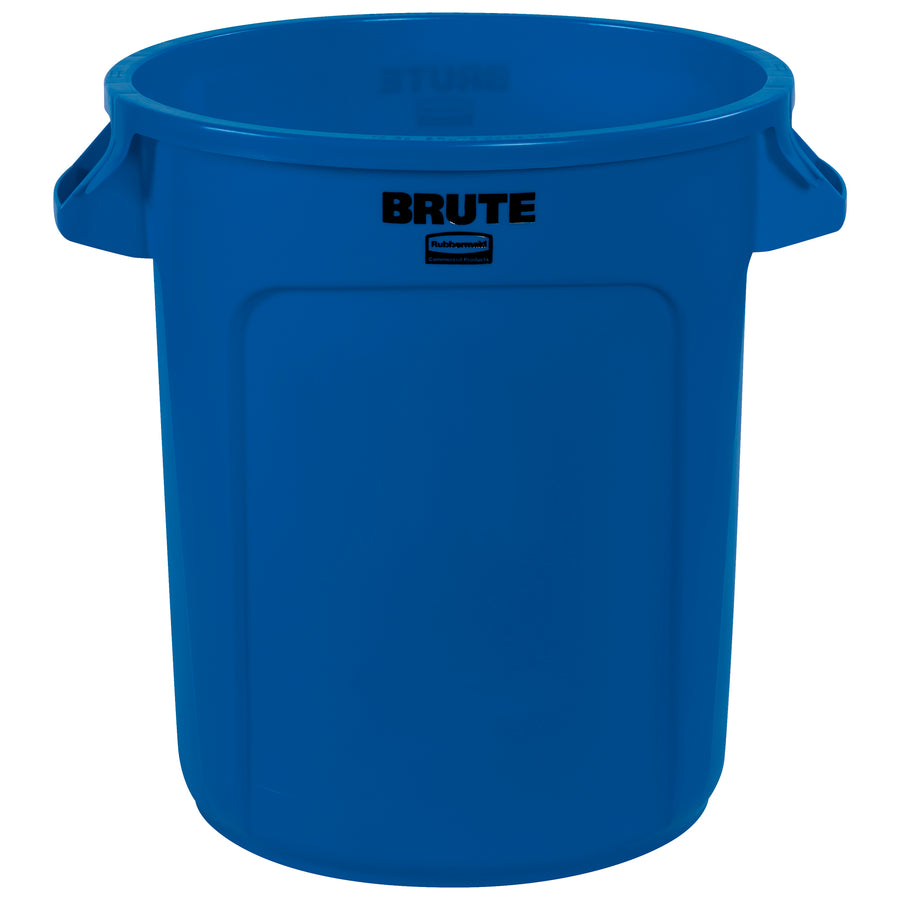 Heavy-duty 10-gallon Rubbermaid Brute trash can built for efficient waste collection in industrial and commercial facilities. Rugged plastic construction resists rust, dents, chipping, and peeling with molded handles for easy lifting and vented side channels for quick liner changes. Compact 17" x 16" footprint maximizes space while handling demanding daily use–sold individually.