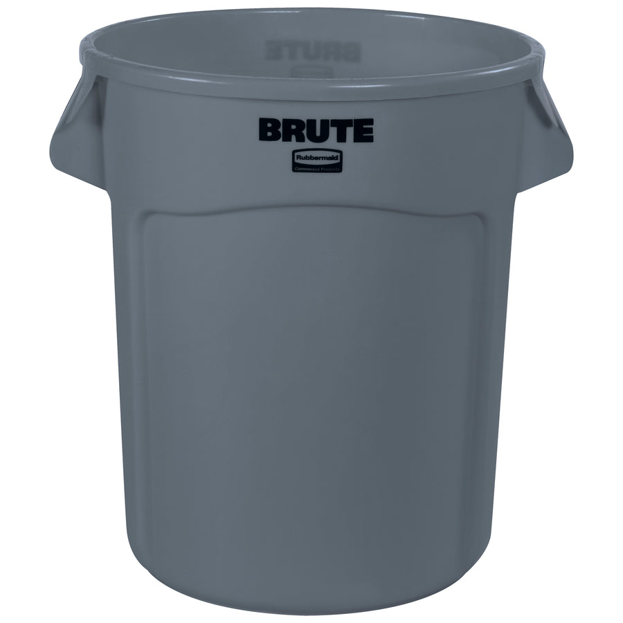 The Rubbermaid Brute 20-gallon gray trash can delivers industrial-strength waste management with heavy-duty plastic construction that resists rust, dents, and damage. Molded handles and vented side channels streamline waste collection and liner changes. 23" H x 19" W–built for efficiency in high-volume janitorial operations.