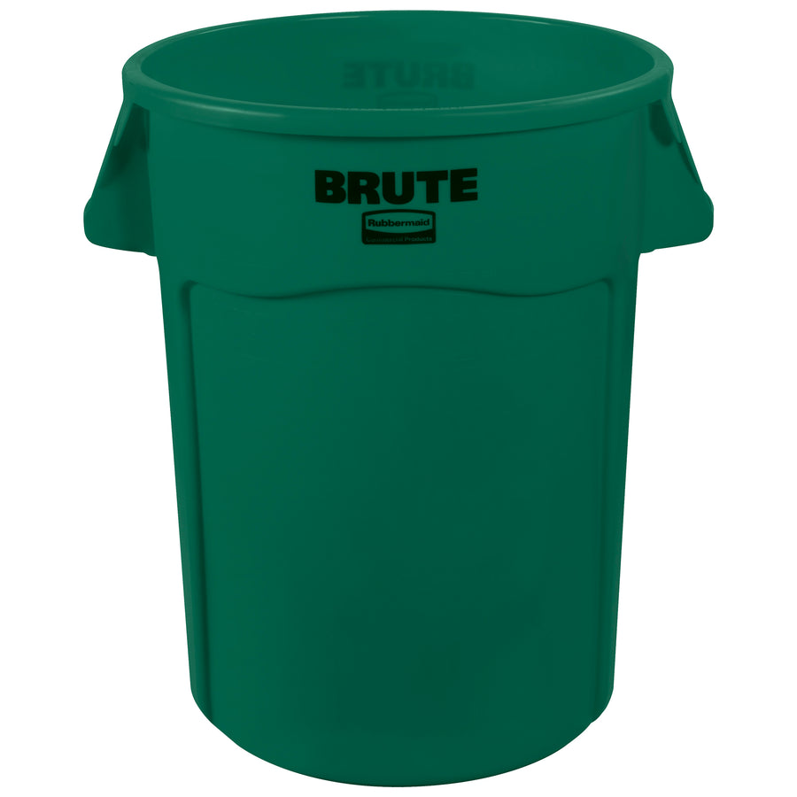 Heavy-duty 44-gallon waste container engineered for industrial efficiency. Rubbermaid Brute construction resists dents, rust, and chipping–built to withstand rigorous commercial environments. Molded handles and vented side channels streamline liner removal and worker safety.