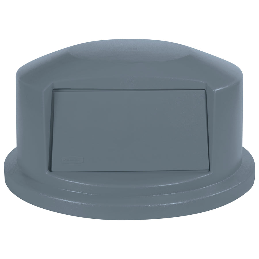 All-plastic domed trash can lid for 44-gallon Rubbermaid Brute containers resists rust, dents, and chipping. Features convenient louvered door to keep contents out of sight. 13" x 25" dimensions fit standard commercial waste systems.