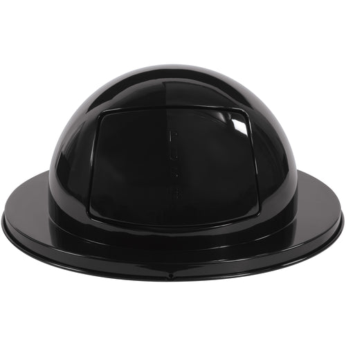 Heavy-duty Rubbermaid Brute steel dome lid engineered for 55-gallon drums. 20-gauge steel construction resists punctures and dents in high-traffic commercial facilities. Includes mounting hardware (3 thumb screws + 3 metal clips) for secure, tool-free installation on plastic or steel drums.