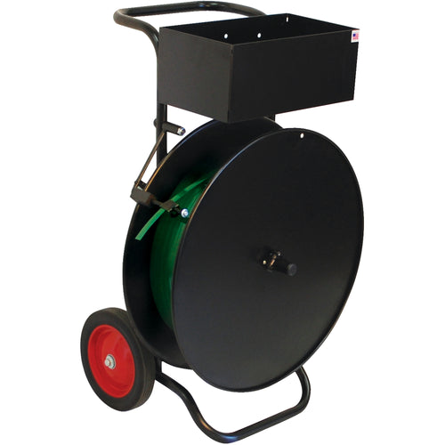 The SC51 Economy Strapping Cart is a heavy-duty steel strapping dispenser built for polypropylene and polyester applications. Accommodates three core sizes (8x8