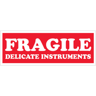 1.5" x 4" Fragile Delicate Instruments Labels - 500/Roll Semi-Gloss Red White