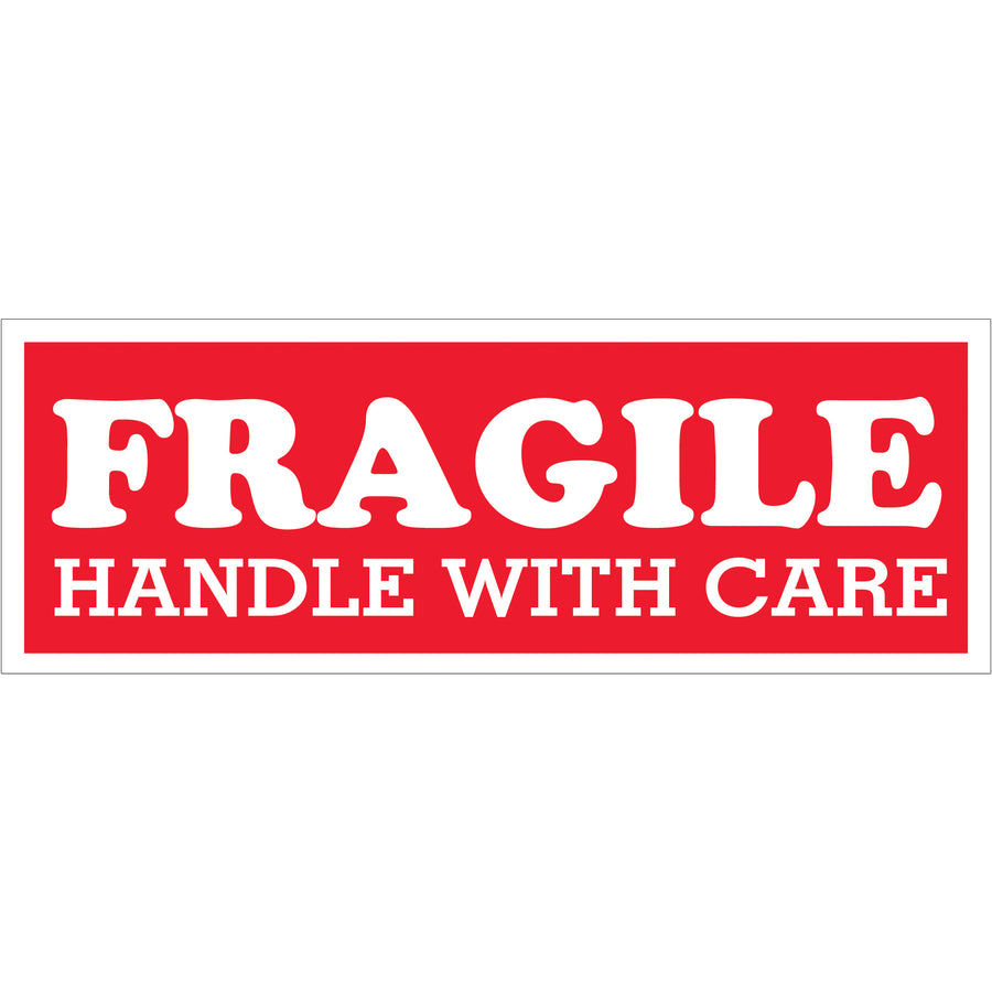 1.5x4" Fragile Handle With Care Labels - Semi-Gloss Paper, 500/Roll