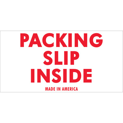 These 2x4" Packing Slip Inside labels are printed on semi-gloss coated paper and internationally recognized for special handling compliance. Roll of 500 labels per order. Compatible with table-top and wall-mount dispensers for warehouse efficiency.
