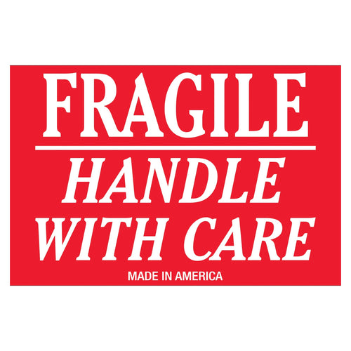 3x5 Red Fragile Handle With Care Labels Semi-Gloss White 500/Roll SCL502R - alias listing