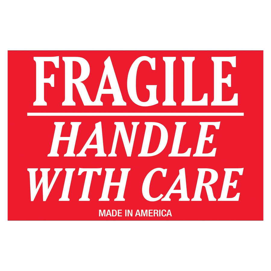 3x5 Red Fragile Handle With Care Labels Semi-Gloss White 500/Roll SCL502R - alias listing