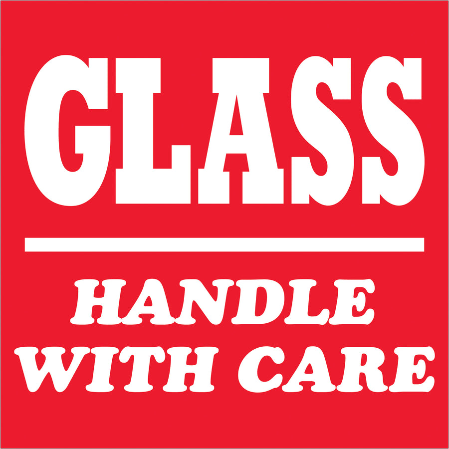 Bright red "Handle With Care" labels on durable semi-gloss coated paper protect glass and liquid shipments. 4" x 3" size provides maximum visibility during transit. Roll of 500 labels ensures you're always compliant with hazardous material shipping requirements.