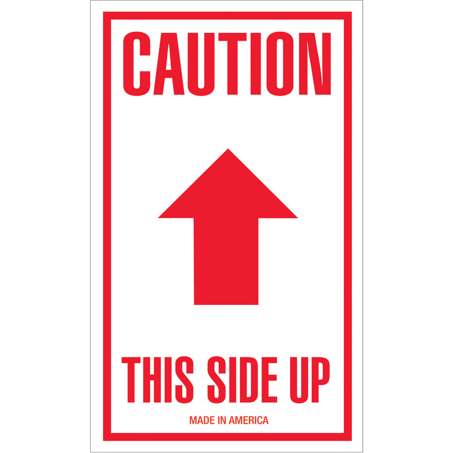 Professional-grade 3" x 5" directional arrow labels printed on durable semi-gloss coated paper. Roll of 500 labels clearly marks package orientation to prevent damage and ensure compliance with international shipping standards. Simple peel-and-apply application speeds up your labeling process.