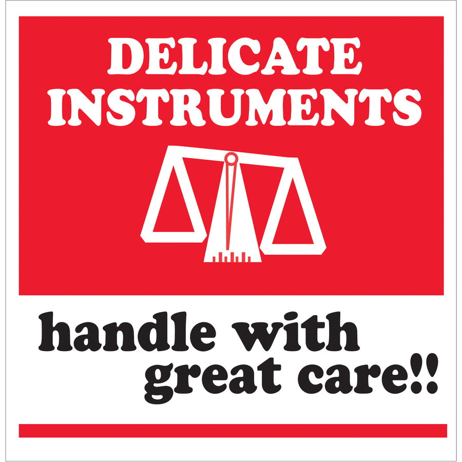 High-visibility 4x4" delicate instrument labels printed on durable semi-gloss coated paper to instantly alert handlers to sensitive contents. Each roll contains 500 labels with bold red/white/black warnings that meet international shipping standards. Compatible with our table-top and wall-mount label dispensers for seamless warehouse integration.