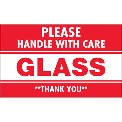 Highly visible 3x5" glass fragile labels ensure proper handling visibility across domestic and international shipments. Printed on durable semi-gloss coated paper in bold red/white for maximum carrier recognition. Roll of 500 labels‚professional appearance with IATA and DOT compliance compliance built in.