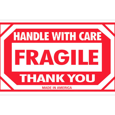 3x5 Fragile Handle With Care Labels Semi-Gloss Paper 500/Roll SCL576 - alias listing