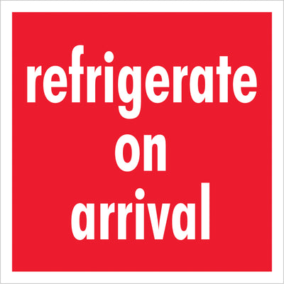 Internationally recognized "Refrigerate On Arrival" shipping labels in bold red and white to ensure temperature-sensitive packages receive proper handling. Semi-gloss coated paper construction provides durability and visibility throughout the supply chain. 4" x 4" format; 500 labels per roll with compatible tabletop and wall-mount dispensers available.