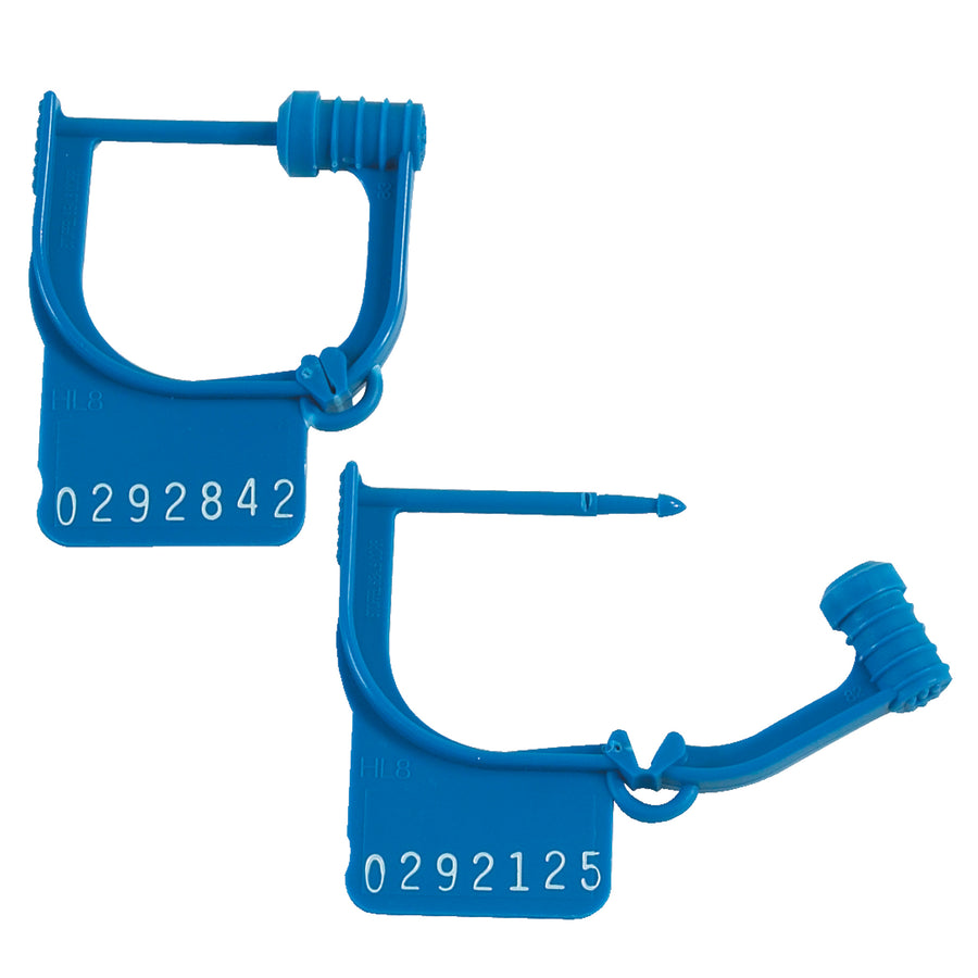 One-piece blue plastic padlock seals deliver tamper-evident security with one-hand application. Fit standard latch mechanisms and feature consecutively numbered tracking for compliance. 1,000 seals per case–the cost-effective alternative to traditional padlocks.