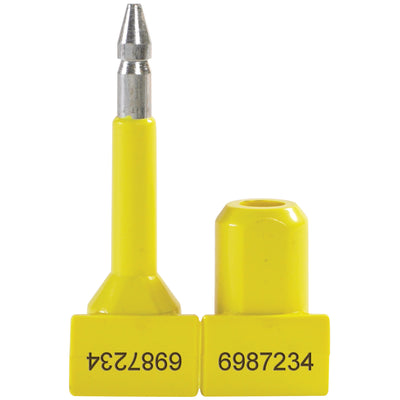 High-security 1 1/4" bolt seals combine solid steel strength with molded plastic tamper-evidence for complete shipment protection. Laser-printed matching numbers on both bolt and body ensure accountability. Requires minimum 24" bolt cutter for removal‚the industrial standard for barrier-class security seals.