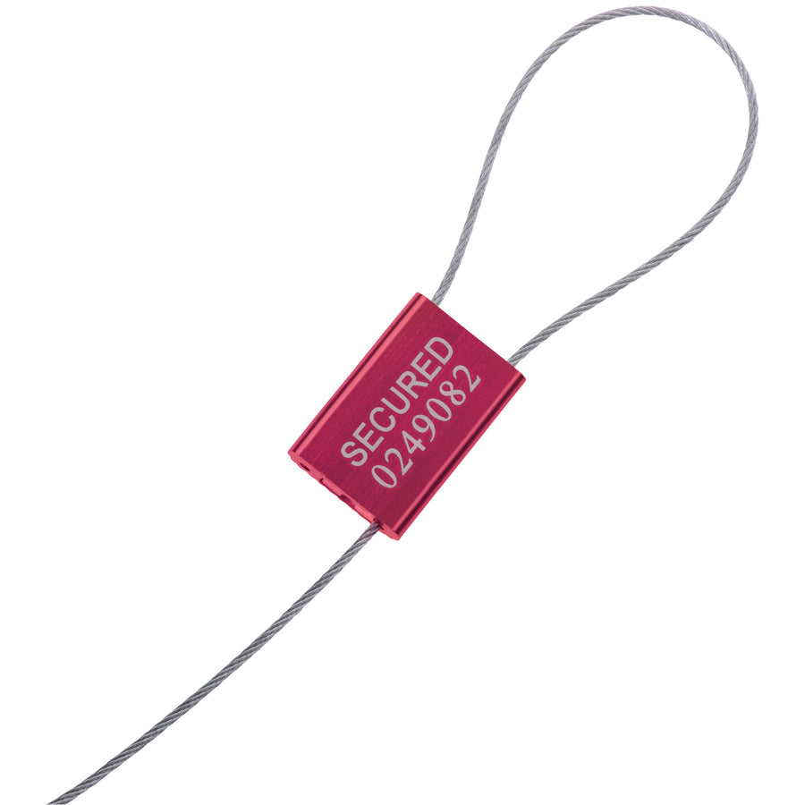 Secure your shipments with durable galvanized steel cable seals featuring sequential numbering and embossed "Secured" marking. Tool-less application makes installation quick and effortless. Case of 100 red 1/16 x 12" wire seals meets tamper-proof shipping requirements.