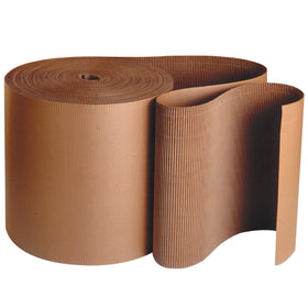 Flexible A-flute singleface corrugated roll designed for protective wrapping and void fill. 12" x 250' kraft roll conforms to any shape, delivering quarter-inch raised flutes that absorb shock and resist crushing. Perfect for cushioning metal parts, glass items, and fragile components in a single roll.