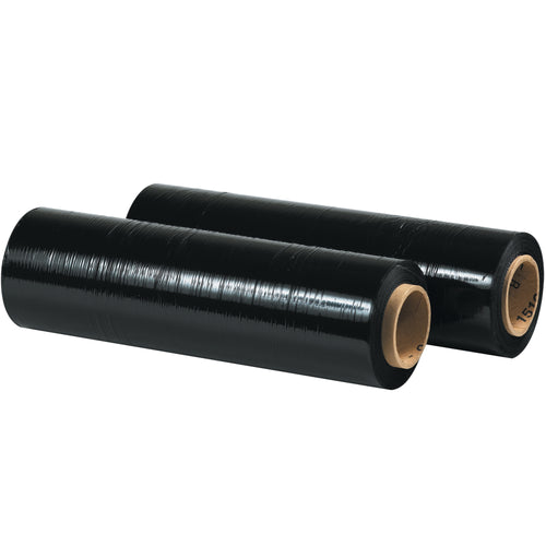 Heavy-duty 80 gauge black hand stretch film engineered for non-standard items and loads up to 2,500 lbs. Puncture-resistant blown film delivers superior load retention in one pass. Works in extreme cold down to -5¬∞F. Sold as case of 4 rolls.