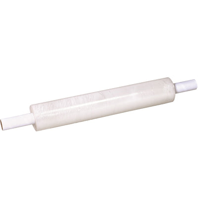 Ready-to-use extended core stretch wrap eliminates the need for a dispenser–the 4½" handle provides instant grip right out of the box. This 20" x 70 Gauge x 1000' cast film delivers superior load retention and puncture resistance for warehouse and pallet shipping operations. Clear, quiet cast film that won't leave residue on your products.