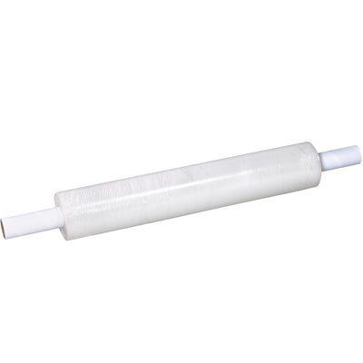 Ready-to-wrap extended core stretch film eliminates dispensers–built-in 4½" handles make each roll instantly usable. 80 gauge blown film delivers industrial-strength cling and load retention for secure pallet wrapping without residue. Warehouse-proven alternative to strapping and tape, sold by the case of 4.