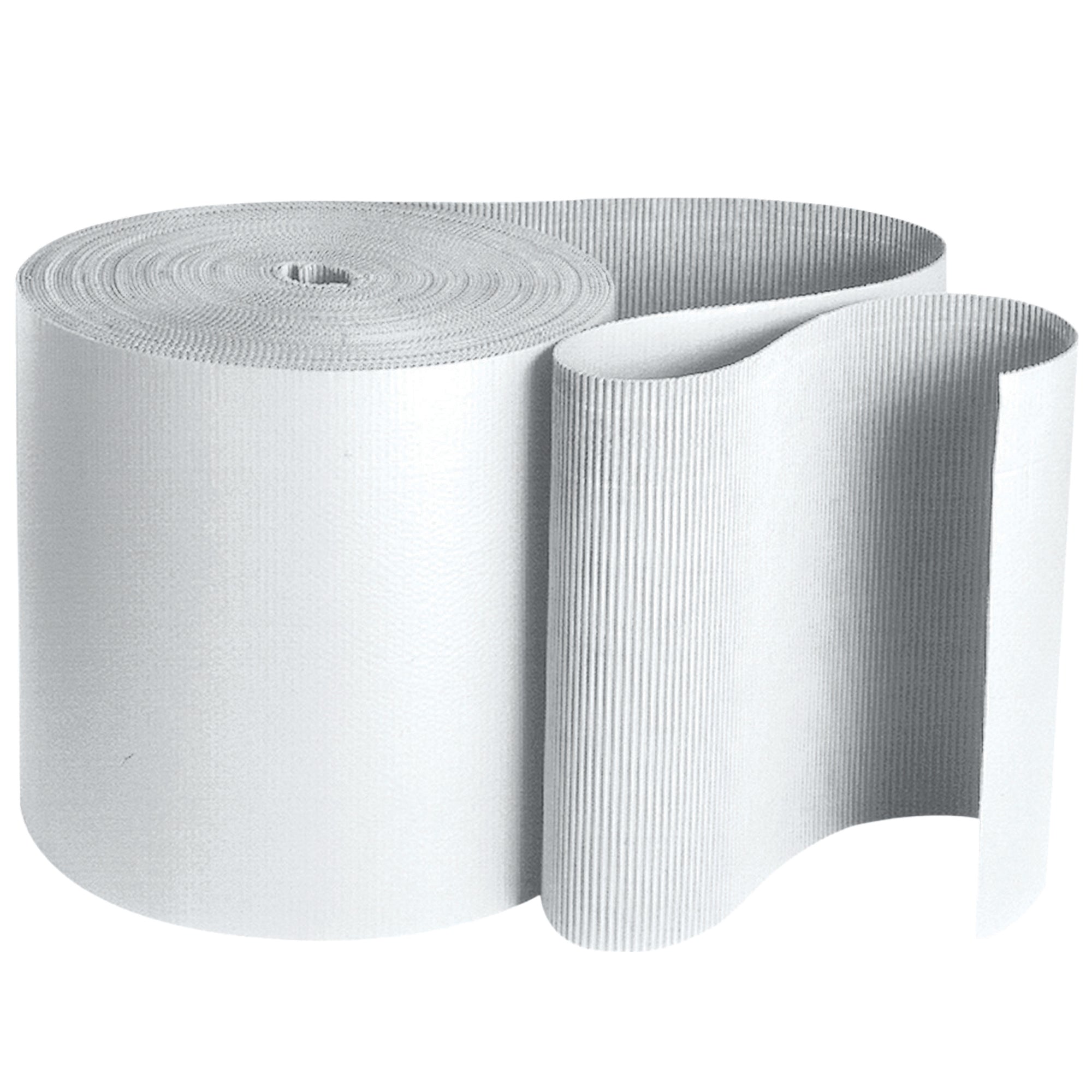 48" x 250' white singleface corrugated roll with B-flute construction delivers superior shock absorption and clean presentation for fragile goods. Flexible design conforms to any shape while protecting against scratches, chips, and breakage. Single roll ships ready for immediate wrap and void fill operations.