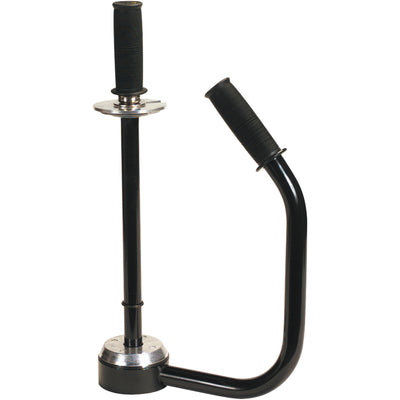 Heavy-duty hand-held stretch film dispenser engineered for warehouse teams wrapping pallets all day. Ball bearing tension control delivers even wrapping and prevents hand friction–built from durable metal and plastic construction. Adjusts to accommodate various hand stretch film roll widths.