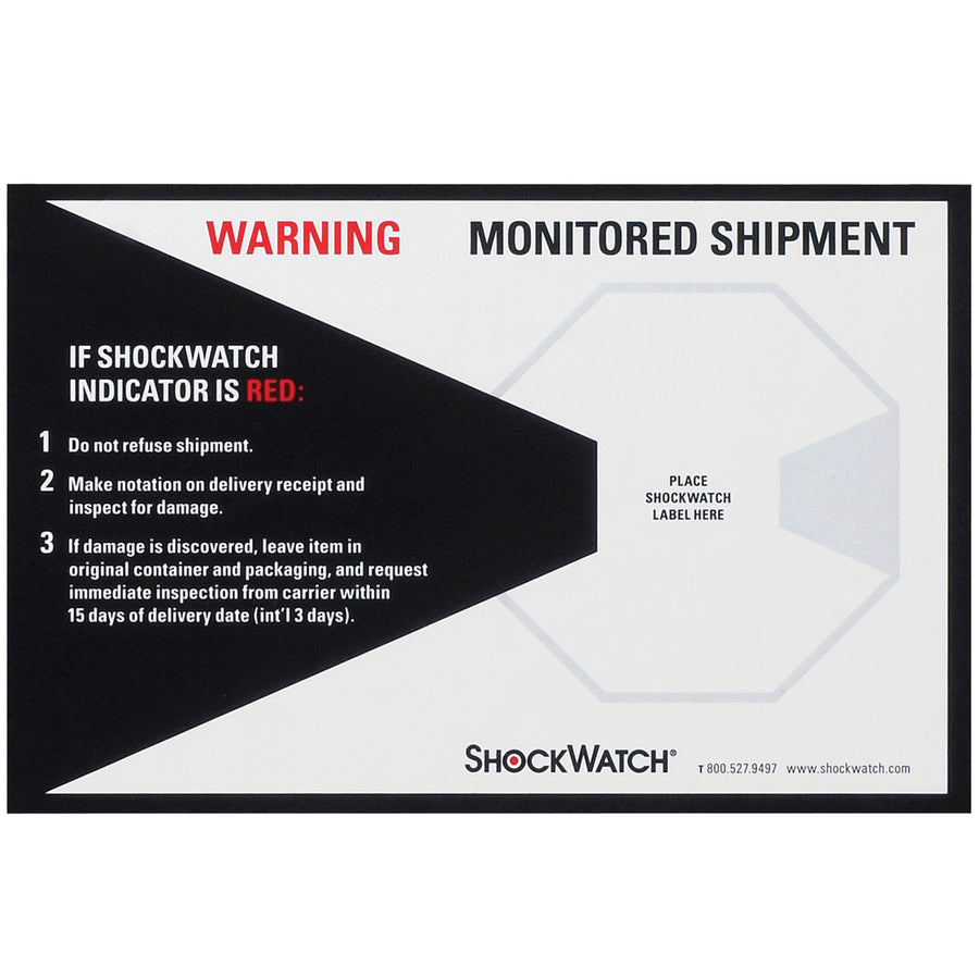 Alert recipients when ShockWatch® indicators are triggered with these essential companion labels. Each case includes 200 white/black labels (1.8" x 1.1") that communicate proper handling procedures and mishandling events. Essential shipping room supplies for compliance-conscious logistics operations.