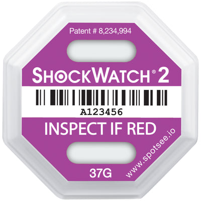 Detect product mishandling in transit with ShockWatch® 2 bi-directional impact indicators. Features a small 1.67" sensor with optional 3.75" label for visibility, unique serial numbers for tamper-proof tracking, and bright red activation on impact. Sold as case of 50.