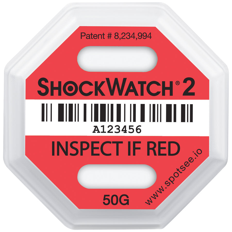 Bi-directional ShockWatch¬Æ 2 impact indicators with tamper-proof serial tracking detect shipping damage instantly. Compact 1.67" sensor turns bright red on impact with optional 3.75" label for maximum visibility. Case of 50 units protects your shipments and reduces liability claims.