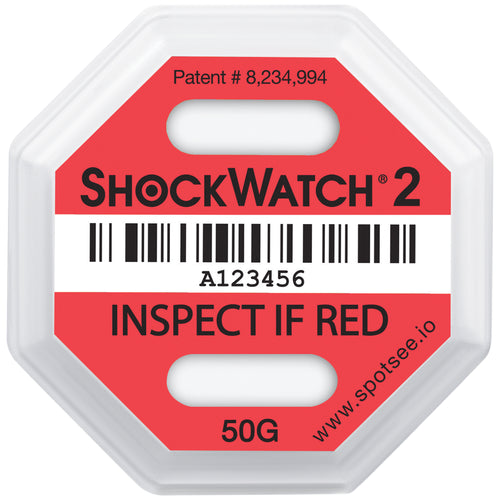 Bi-directional ShockWatch¬Æ 2 impact indicators with tamper-proof serial tracking detect shipping damage instantly. Compact 1.67