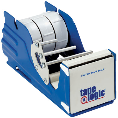 Heavy-duty steel construction dispenser handles single or multiple rolls of tape simultaneously. Non-skid base prevents shifting during high-speed packing line operation. Serrated blade delivers clean, consistent cuts for sealed case quality.