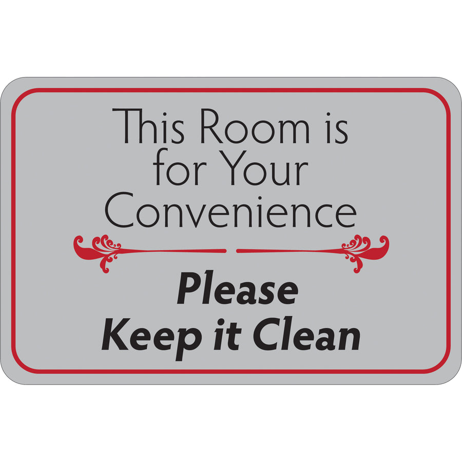 Ready-to-install 6x9" facility sign featuring 1/8" thick durable plastic with pre-applied double-sided foam tape for instant wall mounting. Silk-screened instructional messaging meets OSHA compliance standards for convenience rooms and maintenance areas. Sold individually.