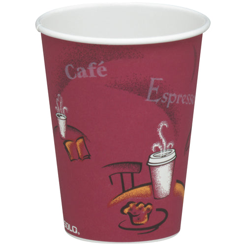 Solo 8 oz. paper hot cups deliver professional bistro styling with reliable leak-proof performance for high-volume food service operations. Poly-lined construction and reinforced rolled rim ensure durability while maintaining cost efficiency at scale. Order by the case of 1,000 units for consistent supply and competitive pricing.
