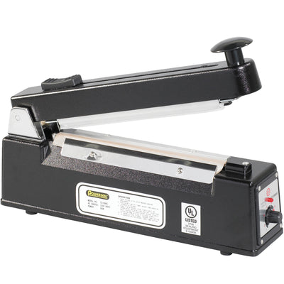 Seal and cut polyethylene and polypropylene bags simultaneously with this 8" impulse sealer, eliminating two-step processing and reducing labor time. The 12 mil sealing thickness creates reliable, tamper-proof closures on poly tubing and bags. Includes service kit with heating elements, PTFE tape, and replacement cutter.