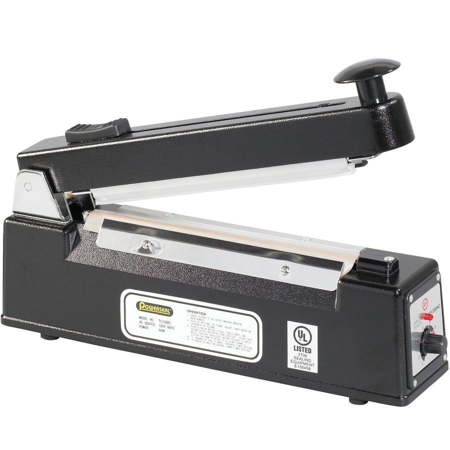 Seal and cut polyethylene and polypropylene bags simultaneously with this 8" impulse sealer, eliminating two-step processing and reducing labor time. The 12 mil sealing thickness creates reliable, tamper-proof closures on poly tubing and bags. Includes service kit with heating elements, PTFE tape, and replacement cutter.