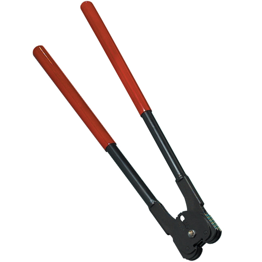 Heavy-duty 1/2" double notch steel strapping sealer designed for fast, reliable application of open and closed seals on industrial shipments. Black/Red steel construction delivers durability and precision every time. Ships individually–ready to integrate into your packaging line today.