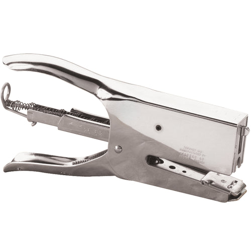 Heavy-duty steel manual stapler built for high-volume warehouse, retail, and packaging operations. Accepts both 1/4