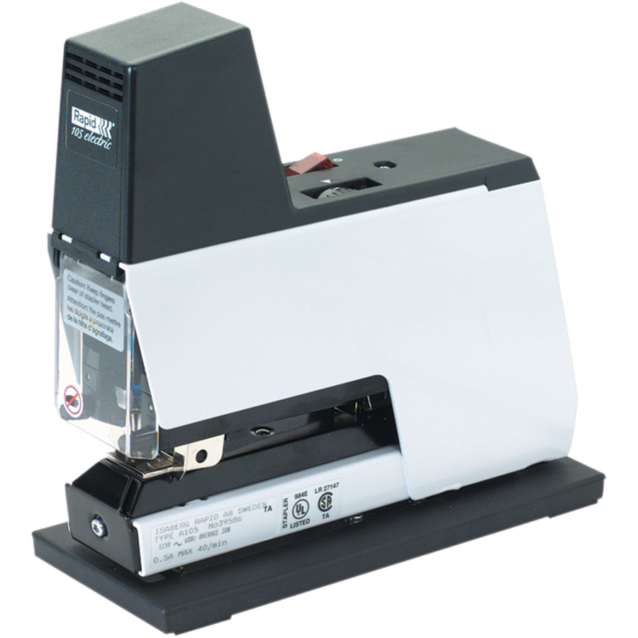 Silent, powerful automatic electric stapler designed for high-volume industrial packaging operations. Metal and plastic construction ensures durability in office and warehouse environments. Features adjustable stapling power and depth settings for flexible fastening on boxes, cartons, and sealed packaging.