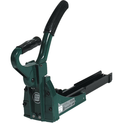 Economical hand-operated stapler perfect for low-volume carton sealing without compressed air. Features 150 "C" staple capacity, adjustable penetration control for varying carton thicknesses, and built-in auxiliary handle for comfortable, consistent stapling. Metal and plastic construction delivers durability for reliable packaging compliance.