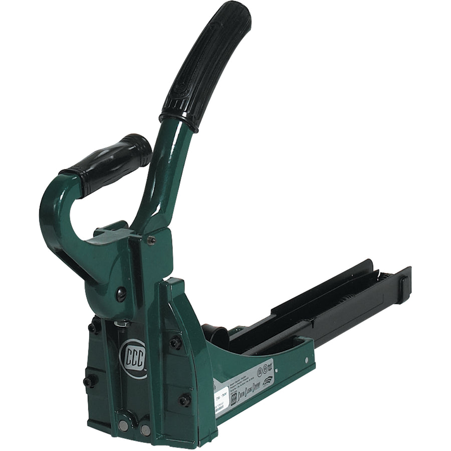 Economical hand-operated stapler perfect for low-volume carton sealing without compressed air. Features 150 "C" staple capacity, adjustable penetration control for varying carton thicknesses, and built-in auxiliary handle for comfortable, consistent stapling. Metal and plastic construction delivers durability for reliable packaging compliance.
