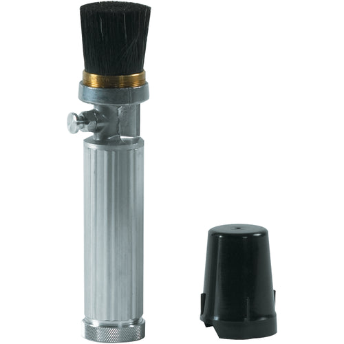 Professional-grade K-1 fountain brush with integrated cover designed for precise stencil ink application on rough, uneven surfaces like crates and concrete. Features convenient refill access at the handle end for minimal downtime in high-volume shipping rooms and warehouse environments. Sold as 1 each.