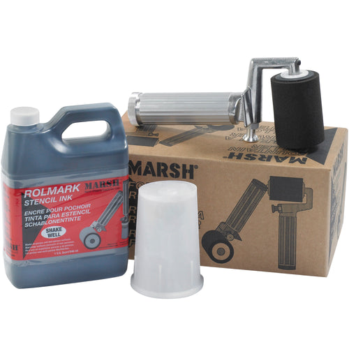 Complete Rolmark Fountain Roller Kit for shipping rooms and warehouses. Includes 1 quart of black stencil ink, fountain roller, and roller cover. Marks clearly on any surface‚porous or non-porous‚for fast, compliant shipment labeling and inventory marking.