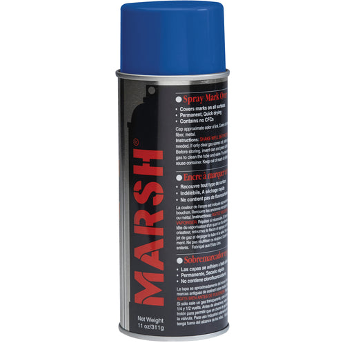Marsh¬Æ blue spray stencil ink delivers permanent, waterproof marking on all surfaces‚fast-drying and lead-free for safe warehouse use. Each case contains 12 cans of 11 ounces, providing reliable coverage for shipping rooms and stencil operations. Quality formulation ensures compliance and professional results.