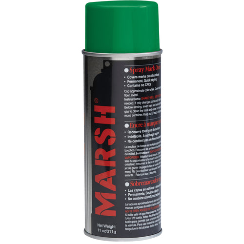 Marsh¬Æ green spray stencil ink delivers permanent, waterproof marking on all surfaces with fast-drying, lead-free formula. Each case includes 12 cans of 11oz professional-grade stencil ink. Ideal for shipping rooms, warehouses, and industrial packaging applications requiring durable, compliant marking solutions.