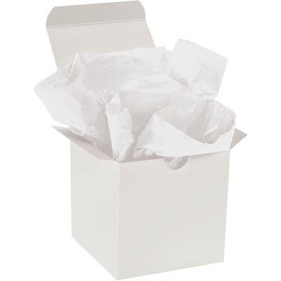 Professional-grade white tissue paper sheets sized 10" x 15" with superior fade resistance and soft texture on both sides. Case of 960 sheets delivers cost-effective padding and wrapping for industrial packaging operations. 10 lb. basis weight ensures durability without excess bulk.