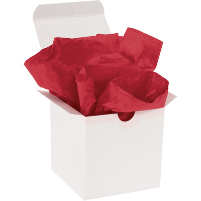 Professional-grade scarlet tissue paper in 20x30" sheets with fade-resistant dyes and soft texture on both sides. Each case contains 480 sheets of 10 lb. basis weight tissue, delivering superior durability and cost efficiency for industrial packaging, void fill, and protective wrapping applications.