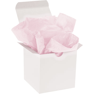 Professional-grade light pink tissue paper sheets sized 20" x 30" with fade-resistant dyes and soft dual-sided texture. Each case includes 480 sheets of 10 lb. basis weight tissue–ideal for upscale gift wrapping, padding, and protective void fill in industrial packaging applications.