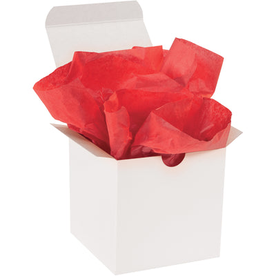 Professional-grade mandarin red tissue paper sheets sized 20x30" with fade-resistant dyes and soft dual-sided texture. This case of 480 sheets delivers reliable wrapping and void fill for gift packaging, product protection, and shipping compliance. 10 lb. basis weight ensures durability without excessive bulk.